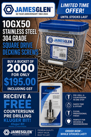 10Gx50 Stainless Steel 304 Grade Square Drive Decking Screws (Bucket of 2000 pcs)