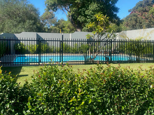 Aluminum Blade Raked Pool Fence Panel Satin Black