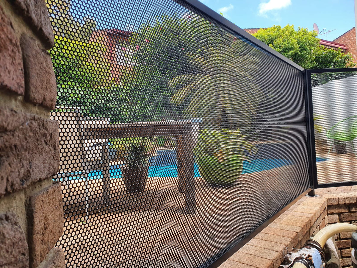 Perforated Pool Fence Panel & Framing KIT Satin Black 1200x2000mm ...