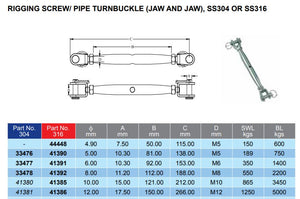 Pipe turnbuckle jaw & jaw G316 stainless steel