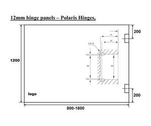 Clear Toughened Glass Polaris Hinge Panel 12mm (T) x 1200 (H)